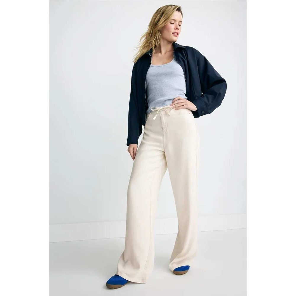 LE JEAN Rory Relaxed Jeans Wide Leg Pants White Denim Belted Sz 29